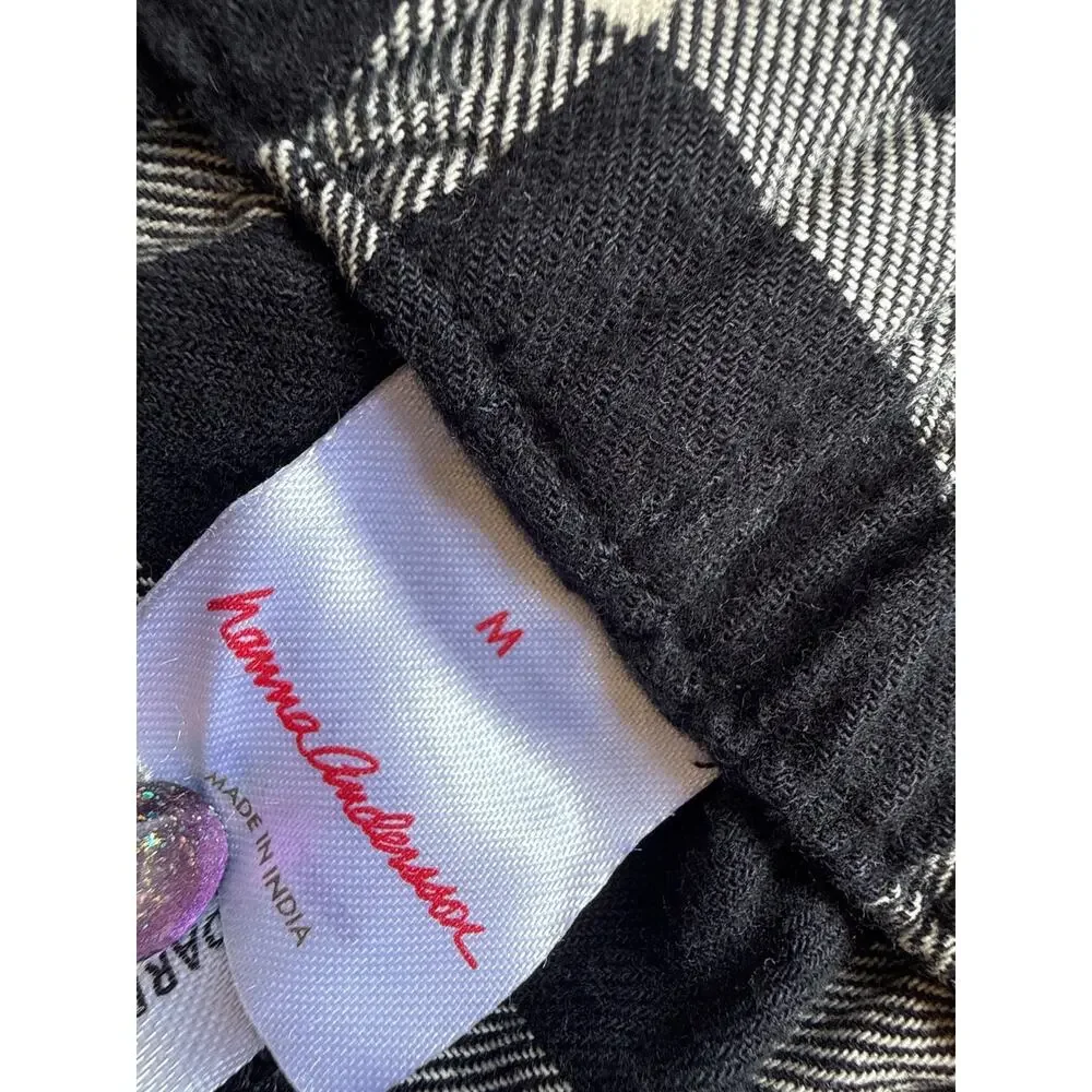 Hanna Andersson Women's Holiday Flannel Pajama Set Black & White Plaid Sz Medium